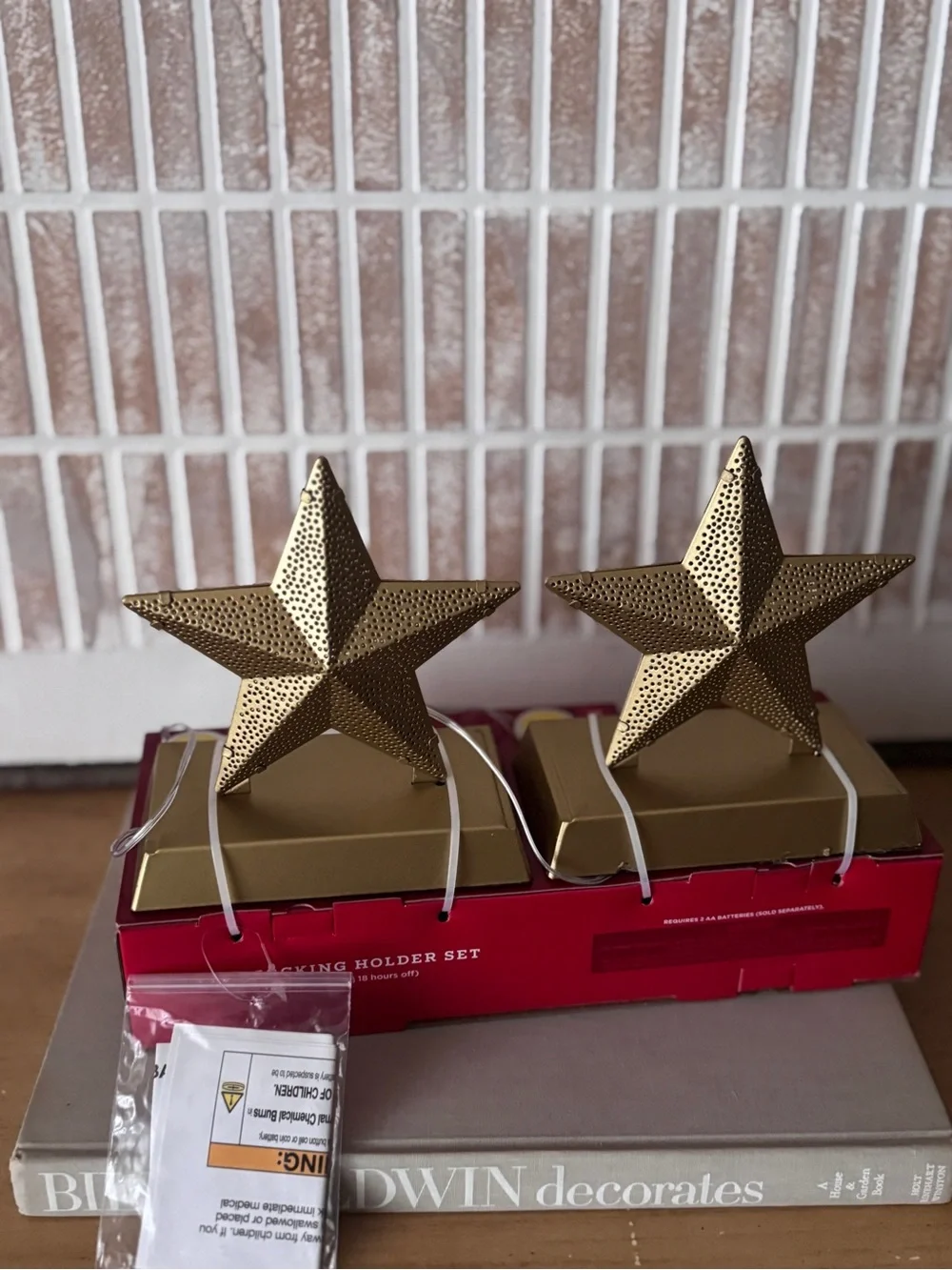 NIB Gold Star Lit Stocking Holders- Set of 2